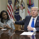 Omarosa Manigault Newman with President Donald Trump on Feb. 1. (Pool photo by Michael Reynolds)
